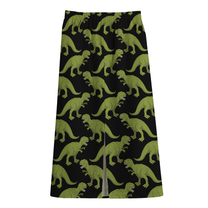 Tyrannosaurus Rex Pattern Print Cotton Front Slit Maxi Skirt