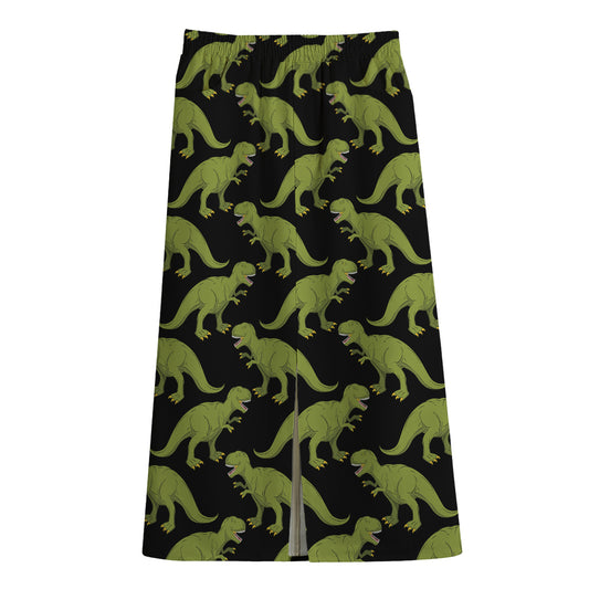 Tyrannosaurus Rex Pattern Print Cotton Front Slit Maxi Skirt
