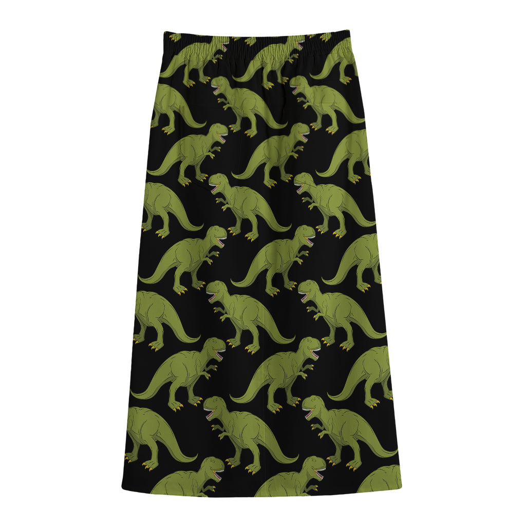 Tyrannosaurus Rex Pattern Print Cotton Front Slit Maxi Skirt