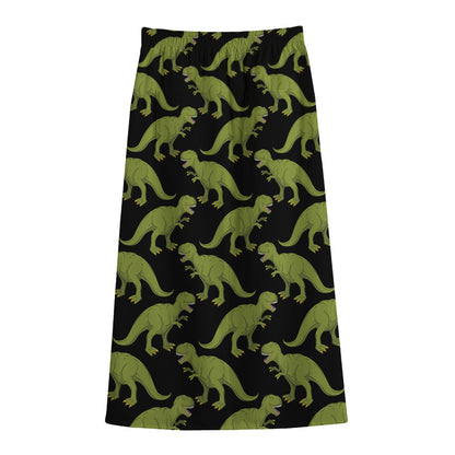 Tyrannosaurus Rex Pattern Print Cotton Front Slit Maxi Skirt