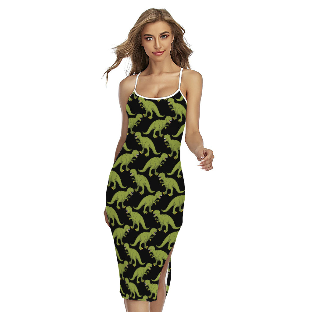 Tyrannosaurus Rex Pattern Print Cross Back Cami Dress