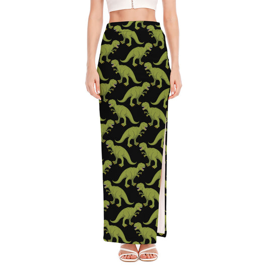 Tyrannosaurus Rex Pattern Print High Slit Maxi Skirt