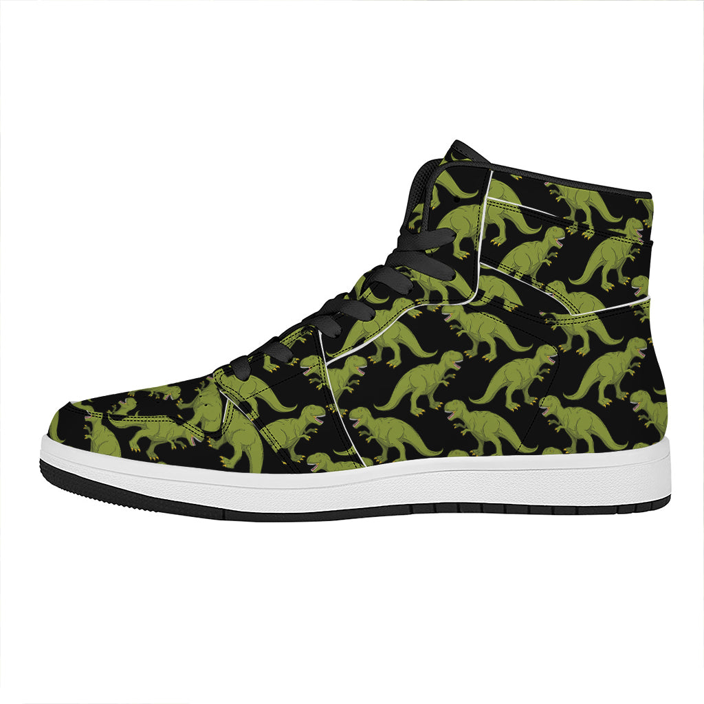 Tyrannosaurus Rex Pattern Print High Top Leather Sneakers