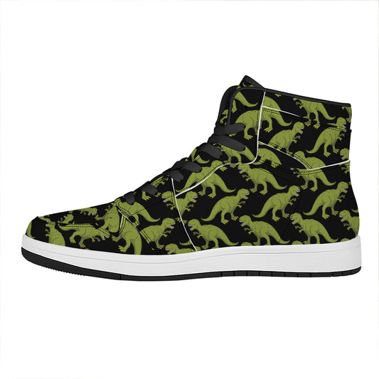 Tyrannosaurus Rex Pattern Print High Top Leather Sneakers