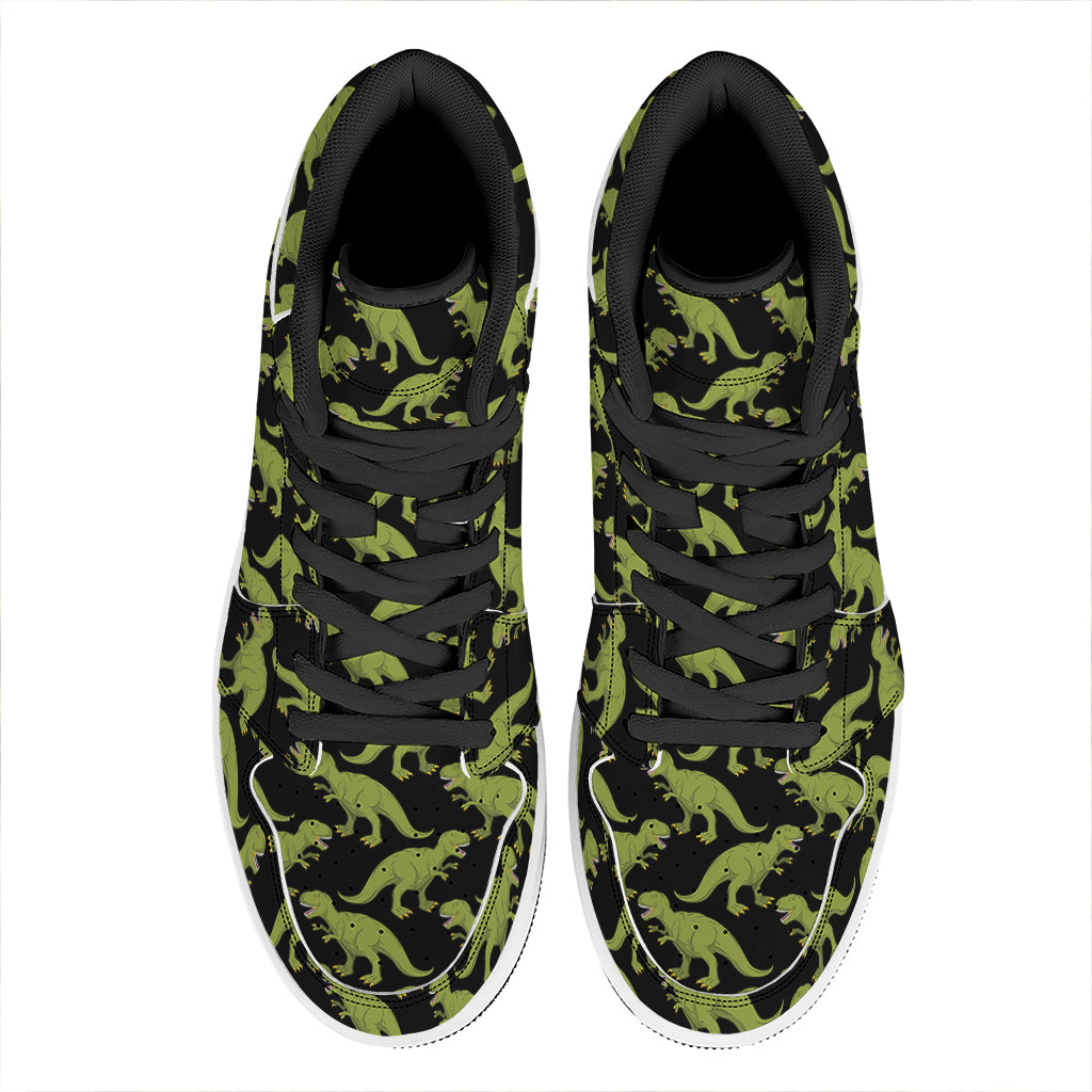 Tyrannosaurus Rex Pattern Print High Top Leather Sneakers