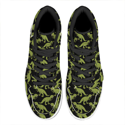 Tyrannosaurus Rex Pattern Print High Top Leather Sneakers