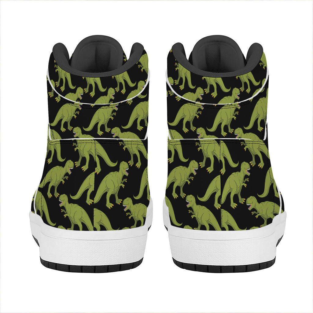 Tyrannosaurus Rex Pattern Print High Top Leather Sneakers