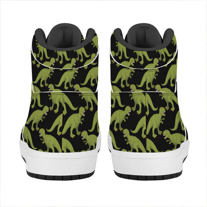 Tyrannosaurus Rex Pattern Print High Top Leather Sneakers