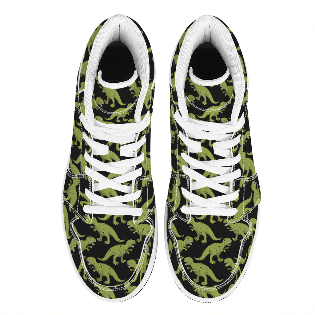 Tyrannosaurus Rex Pattern Print High Top Leather Sneakers