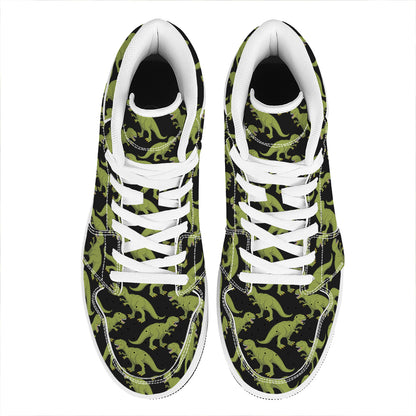 Tyrannosaurus Rex Pattern Print High Top Leather Sneakers