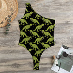 Tyrannosaurus Rex Pattern Print One Shoulder Bodysuit