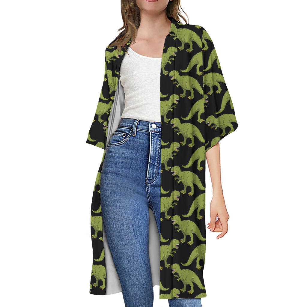 Tyrannosaurus Rex Pattern Print Open Front Beach Cover Up