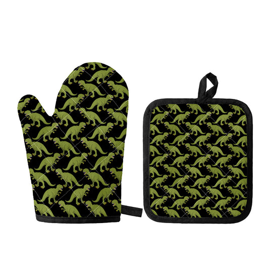 Tyrannosaurus Rex Pattern Print Oven Mitt And Pot Holder Set