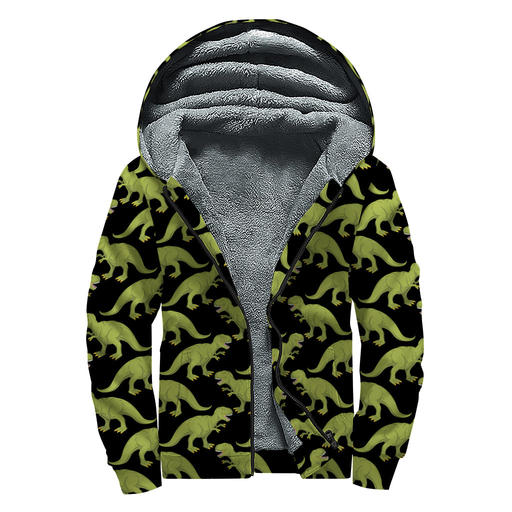 Tyrannosaurus Rex Pattern Print Sherpa Lined Zip Up Hoodie