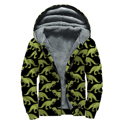 Tyrannosaurus Rex Pattern Print Sherpa Lined Zip Up Hoodie