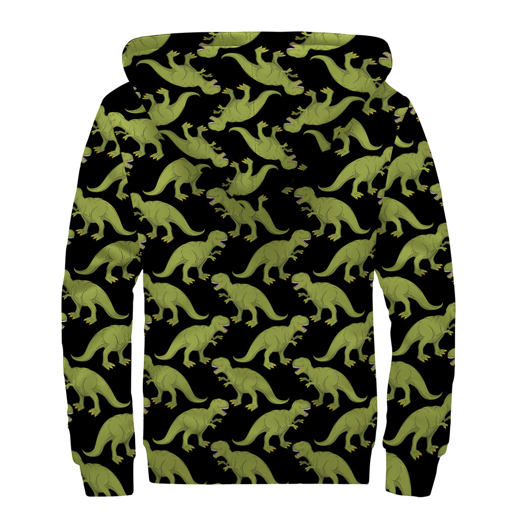 Tyrannosaurus Rex Pattern Print Sherpa Lined Zip Up Hoodie