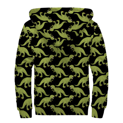 Tyrannosaurus Rex Pattern Print Sherpa Lined Zip Up Hoodie