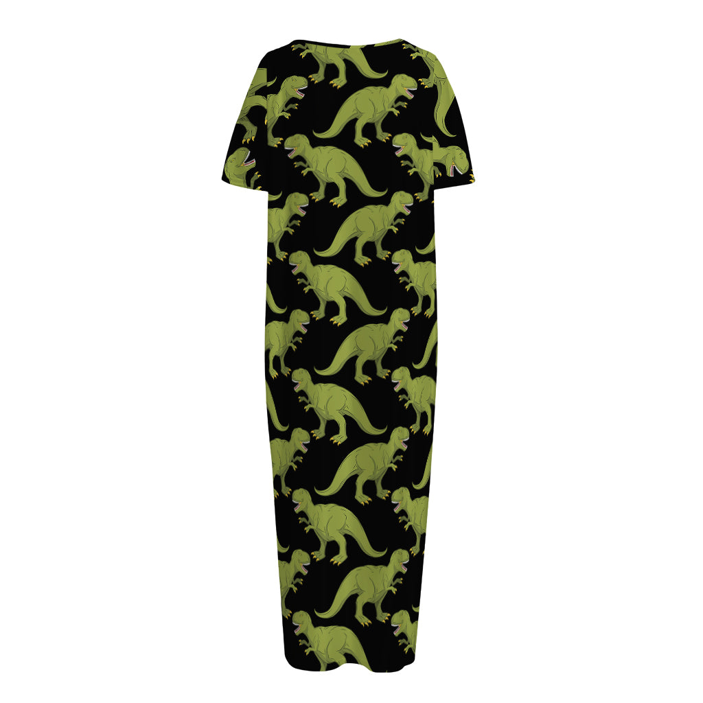 Tyrannosaurus Rex Pattern Print Short Sleeve Long Nightdress