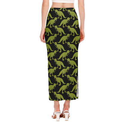 Tyrannosaurus Rex Pattern Print Side Slit Maxi Skirt