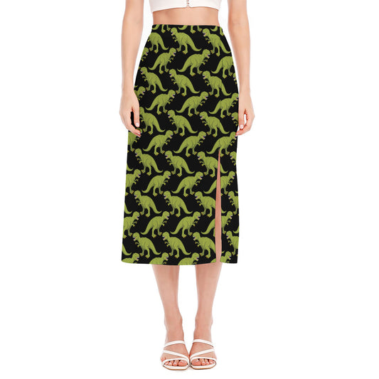 Tyrannosaurus Rex Pattern Print Side Slit Midi Skirt