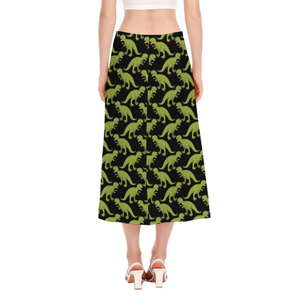 Tyrannosaurus Rex Pattern Print Side Slit Midi Skirt