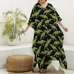 Tyrannosaurus Rex Pattern Print Silk V-Neck Kaftan Dress