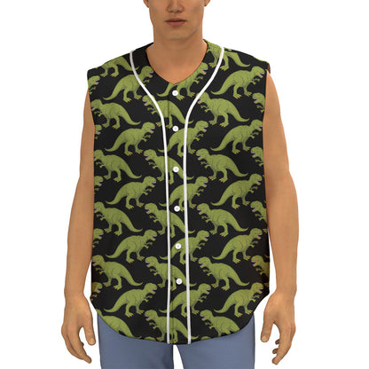 Tyrannosaurus Rex Pattern Print Sleeveless Baseball Jersey