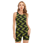 Tyrannosaurus Rex Pattern Print Sleeveless One Piece Swimsuit