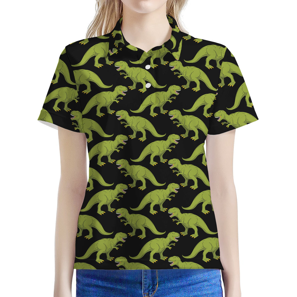 Tyrannosaurus Rex Pattern Print Women's Polo Shirt