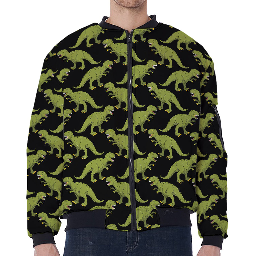 Tyrannosaurus Rex Pattern Print Zip Sleeve Bomber Jacket