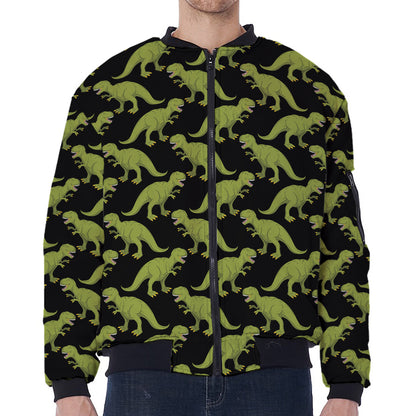 Tyrannosaurus Rex Pattern Print Zip Sleeve Bomber Jacket