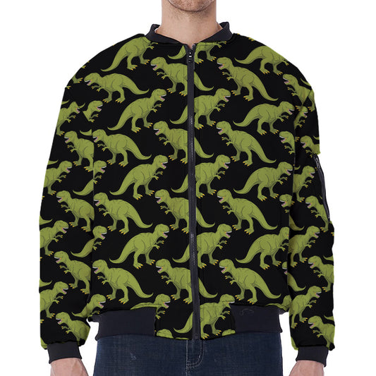 Tyrannosaurus Rex Pattern Print Zip Sleeve Bomber Jacket
