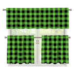 UFO Green And Black Buffalo Check Print 3 Piece Kitchen Curtains