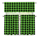 UFO Green And Black Buffalo Check Print 3 Piece Kitchen Curtains