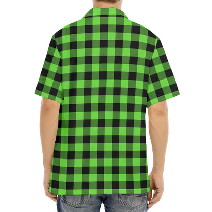 UFO Green And Black Buffalo Check Print Aloha Shirt
