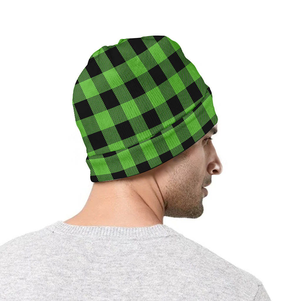 UFO Green And Black Buffalo Check Print Beanie