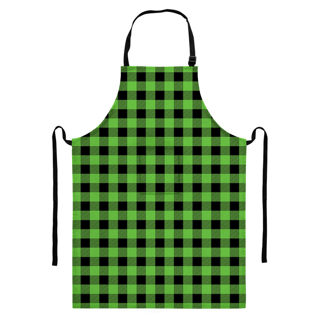 UFO Green And Black Buffalo Check Print Bib Apron With Pocket