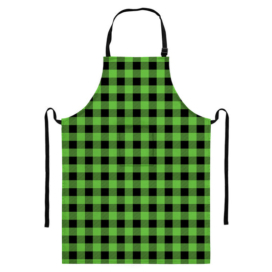 UFO Green And Black Buffalo Check Print Bib Apron With Pocket