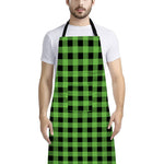 UFO Green And Black Buffalo Check Print Bib Apron With Pocket