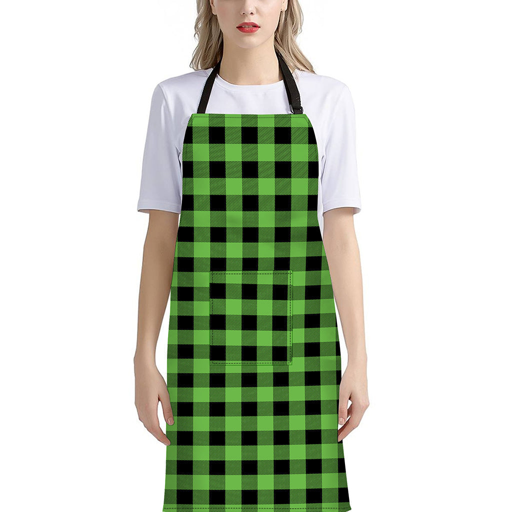 UFO Green And Black Buffalo Check Print Bib Apron With Pocket