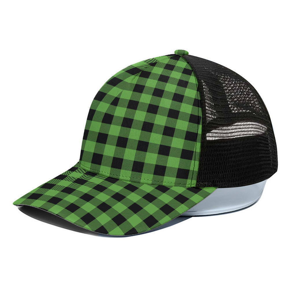 UFO Green And Black Buffalo Check Print Black Mesh Trucker Cap