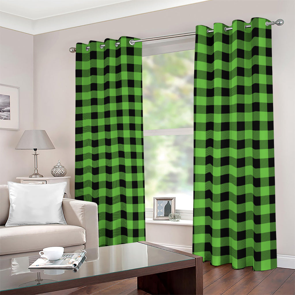 UFO Green And Black Buffalo Check Print Blackout Grommet Curtains