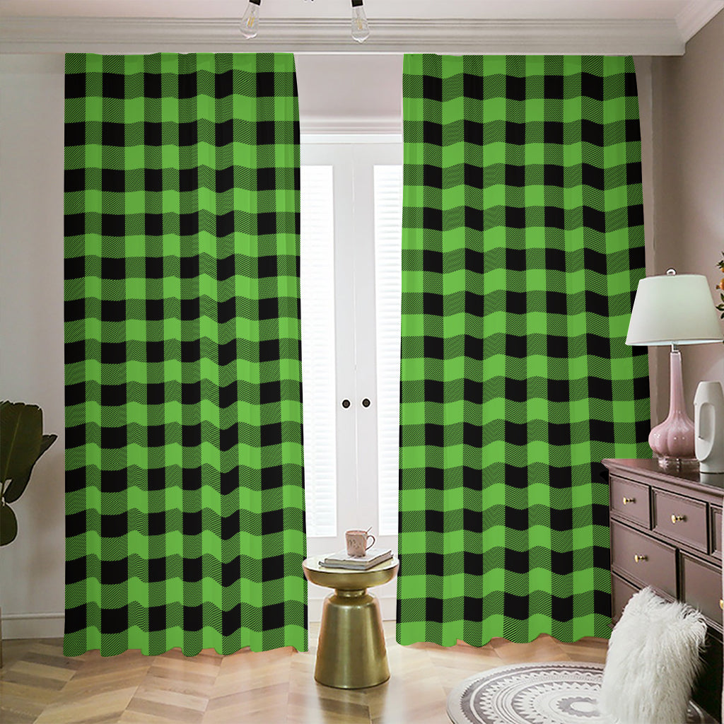 UFO Green And Black Buffalo Check Print Blackout Pencil Pleat Curtains