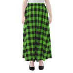 UFO Green And Black Buffalo Check Print Chiffon Maxi Skirt