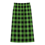 UFO Green And Black Buffalo Check Print Cotton Front Slit Maxi Skirt