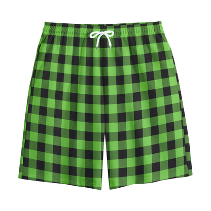 UFO Green And Black Buffalo Check Print Cotton Shorts