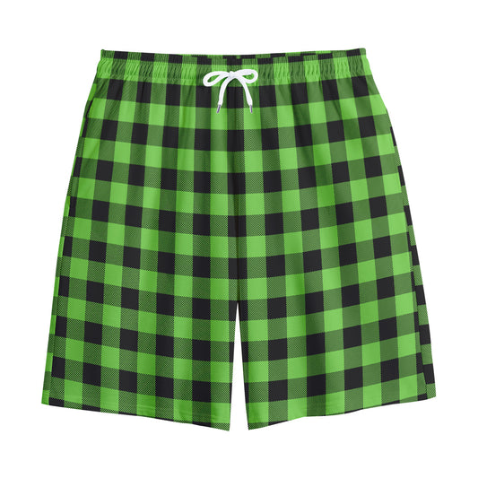 UFO Green And Black Buffalo Check Print Cotton Shorts