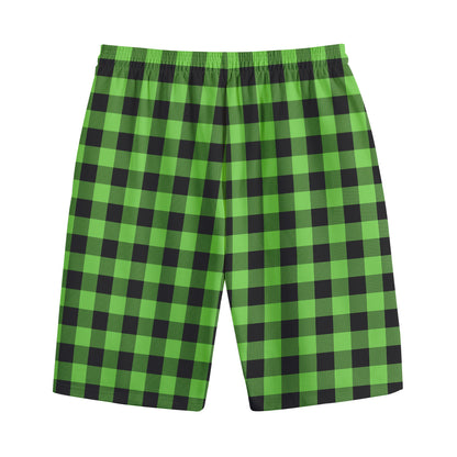 UFO Green And Black Buffalo Check Print Cotton Shorts