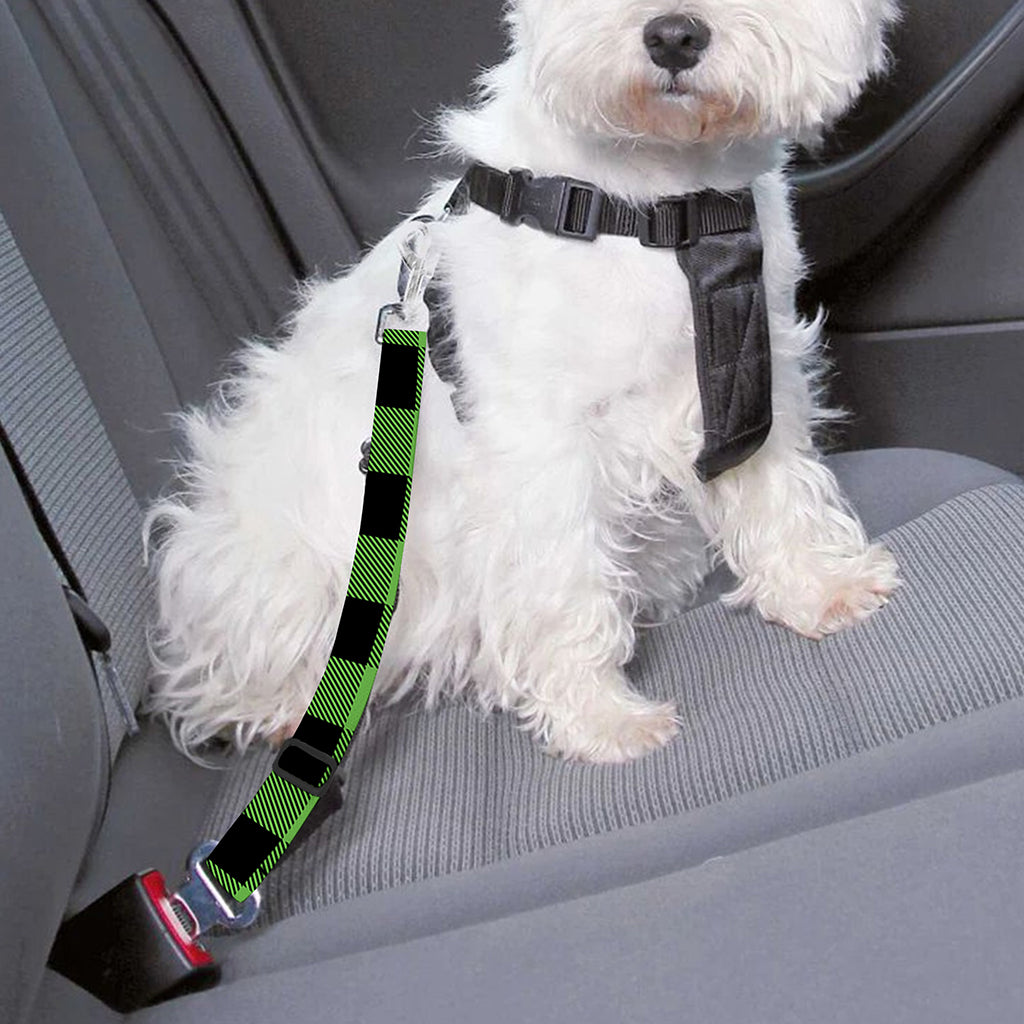 UFO Green And Black Buffalo Check Print Dog Seat Belt