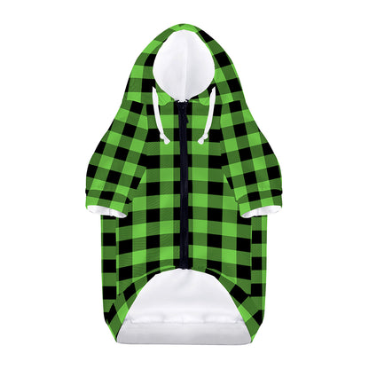 UFO Green And Black Buffalo Check Print Dog Zip Up Hoodie